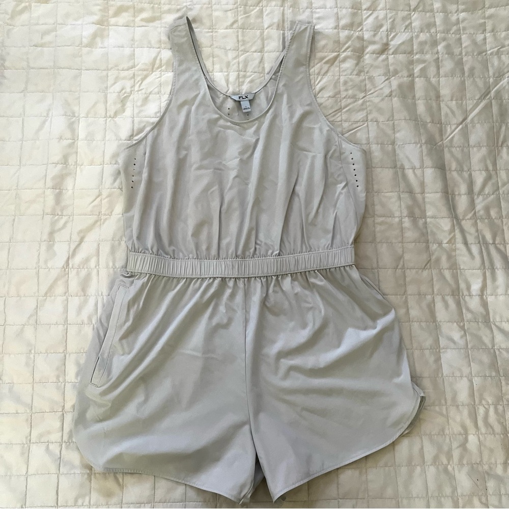 FLX Packable Breathable Quick-Drying Gray/blue Sleeveless Romper w/ Pocket Sz  L
